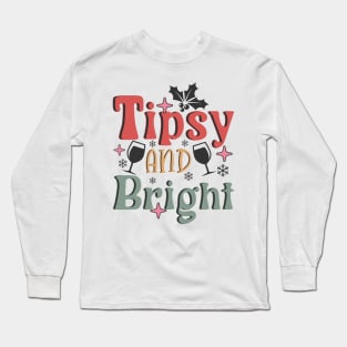 Tipsy and Bright Retro Funny Christmas 2023 Long Sleeve T-Shirt